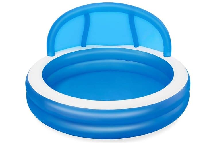 בריכה משפחתית מתנפחת עם ספסל ישיבה מתנפח וגגון
