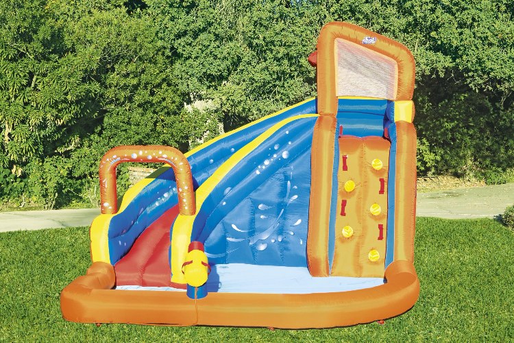 מתקן קפיצה מתנפח פארק מים + מגלשה + קיר טיפוס + שכשוכית ותותח מים