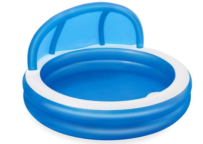 בריכה משפחתית מתנפחת עם ספסל ישיבה מתנפח וגגון