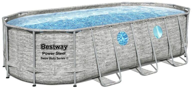בריכת BESTWAY אולטרה אובלית 122*274*549 דמוי ראטן+4 חלונות, דגם 56716+משאבת פילטר 1500 גלון+כיסוי+סולם
