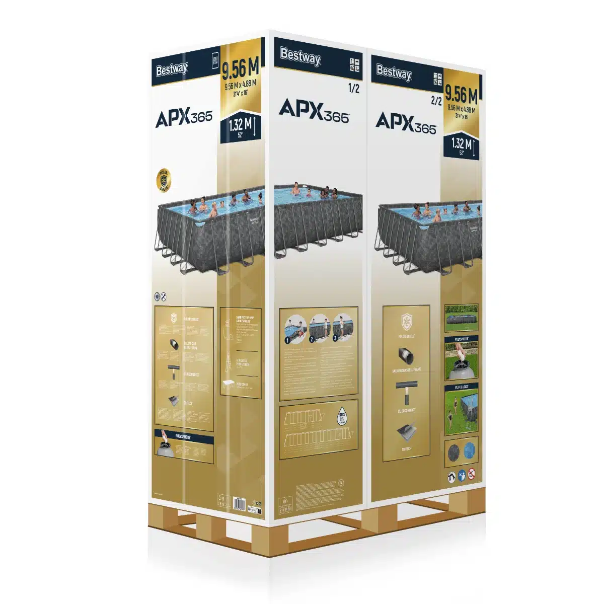 בריכת מלבנית+ משאבת חול 2200 +סולם+ כיסוי וצמר גפן| 9.56X4.88X1.32סמ|APX 365| BESTWAY|מקט 561KJ|