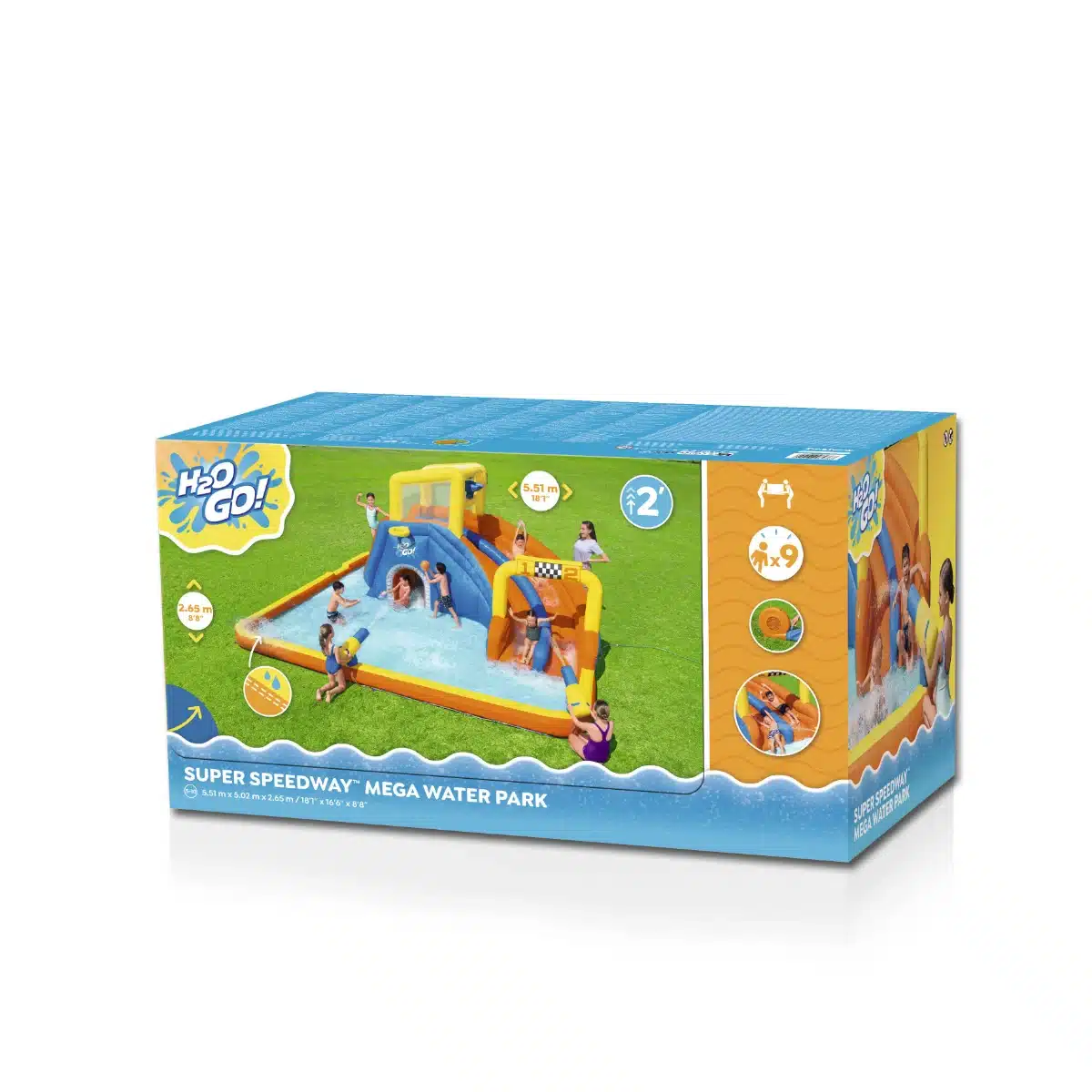 מתקן מתנפח עם מים גדול 2 מגלשות | 53377 | פארק מים מסלול מירוצים | Bestway|מגלשה+קיר טיפוס+ שיכשוכית