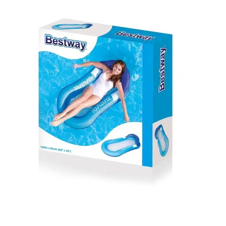 מזרן מתנפח אובלי צף עם כרית ראש ורשת בתחתית בצבע כחול|160X84 סמ | דגם 43103B| BESTWAY