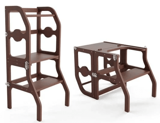 מגדל למידה מתקפל חום מעץ לילדים | מקט W08G274B|בית העץ