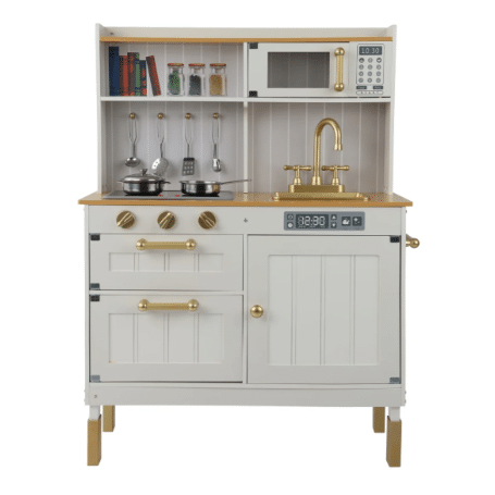 מטבח פראג מעץ לילדים לבן אלקטרוני משמיע צלילים Prague מטבח מעץ לילדים דגם פראג