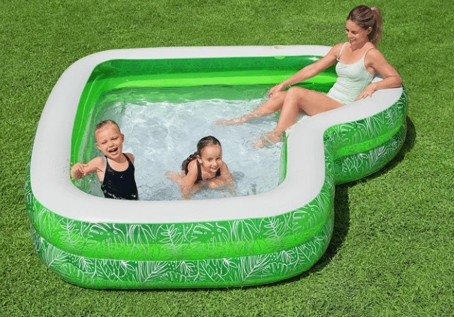 בריכה משפחתית ירוקה מתנפחת בעיצוב גן עדן טרופי + מושב מובנה מתנפח (231X231X51 סמ) 54336 מבית Bestway